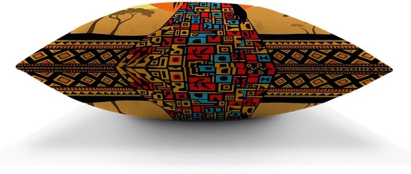 Moslion African Pillow Cover African Woman in a Bohemian Dress Ethnic Throw Pillow Case 18x18 inch Cotton Linen Square Cushion Decorative Cover Sofa Bed Yellow Black - Image 5